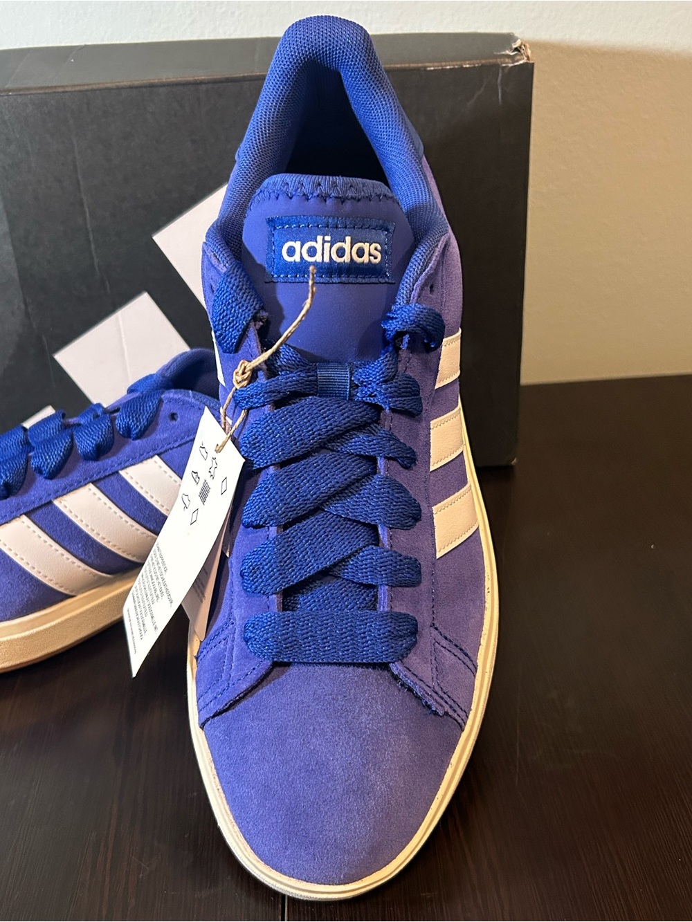 adidas men’s Blue Suede Sneakers with White Stripes size 9